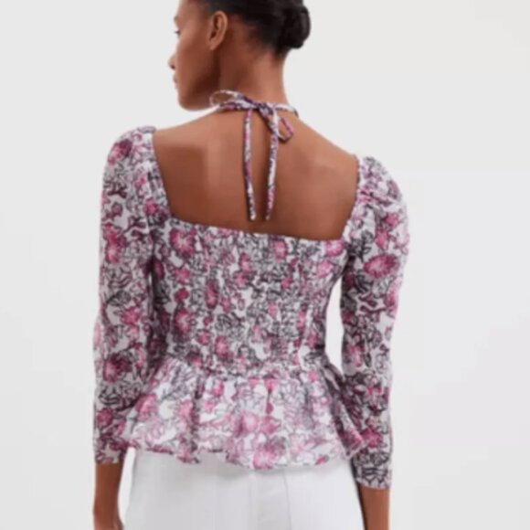 FRENCH CONNECTION Floral Halter Peplum Top Smocked Pink Purple Size Large New - Picture 3 of 8